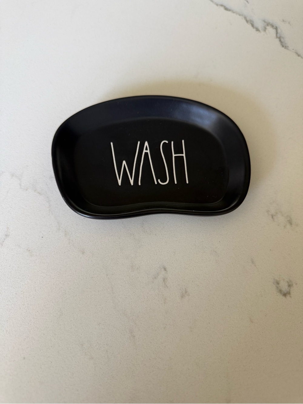 Rae Dunn Black Soap Dish with White 'WASH' Lettering